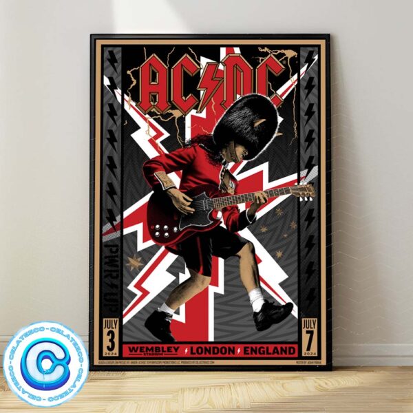 ACDC Power Up Tour Concert At London England Wembley Stadium On July 3 2024 Black White And Red Version Poster Wall Decor Poster Canvas