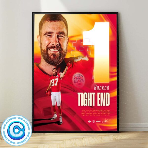 Congrats To Travis Kelce Is The Top 1 Ranked Tight End As The NFL Best Tight Wall Decor Poster Canvas