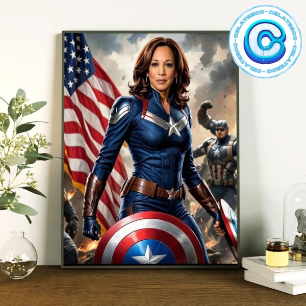 Kamala Harris Captain Of America Cover For President Of America 2024 Wall Decor Poster Canvas