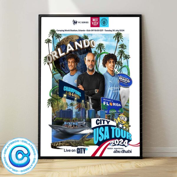 Manchester City Vs Barcelone Matchup City USA Tour At Orlando Live On City+ Wall Decor Poster Canvas