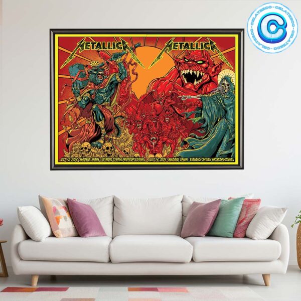 Metallica M72 World Tour Music Concert Full Show Combine At Madrid Spain Estadio Civitas Metropolitano On July 12th And 14th 2024 Wall Decor Poster Canvas