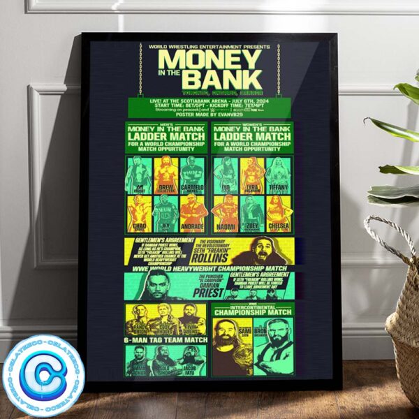 Money In The Bank 2024 All Matches Cards Wall Decor Poster Canvas