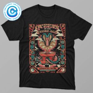 Queens Of The Stone Age Poster For The Show In Wilmington NC On 7th May 2024 At Live Oak Bank Pavilion At Riverfront Park Snake Pinball Artwork Unisex T-Shirt.jpg