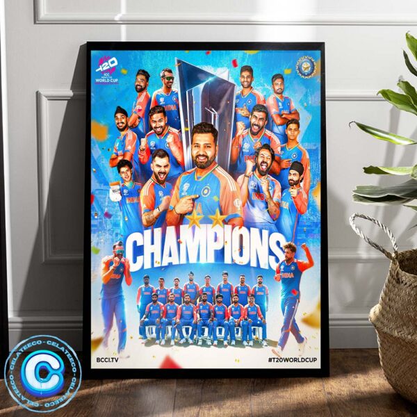 Team India Has Been Winner The ICC Mens T20 World Cup 2024 Champions Wall Decor Poster Canvas