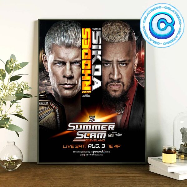 Undisputed WWE Champion Cody Rhodes Vs Solo Sikoa Summer Slam Cleveland Live On Saturday August 13 2024 Wall Decor Poster Canvas