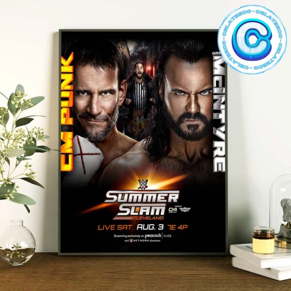 WWE CM Punk Vs Drew Mclntyre At Summer Slam Cleveland Live Saturday August 3th 2024 Wall Decor Poster Canvas