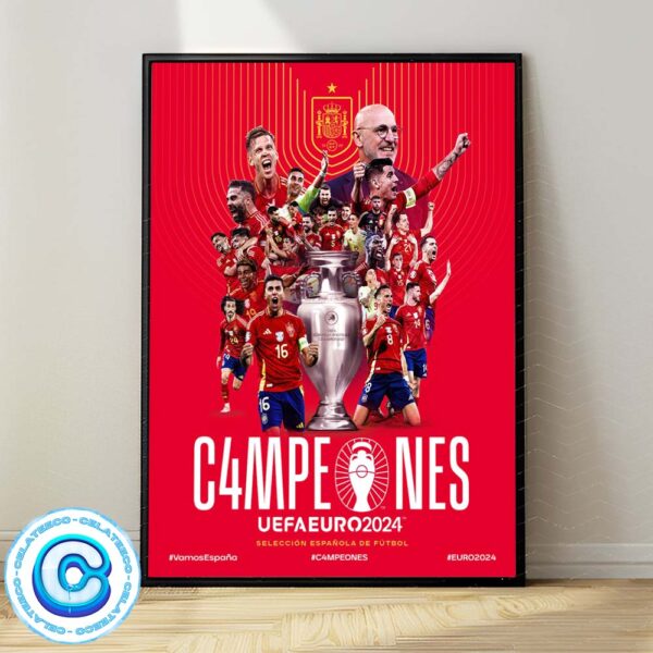 ‪Vamos Espana Seleccion Espanola Masculina de Futbol Somos Campeones Uefa Euro 2024‬ Wall Decor Poster Canvas