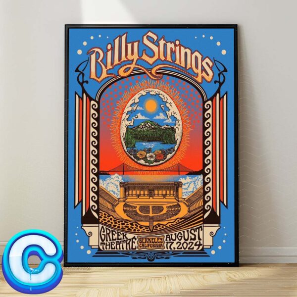 Billy Strings Live Show Concert Poster For August 17-18 2024 At Greek Theatre Berkeley In Berkeley CA Wall Decor Poster Canvas