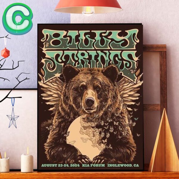 Billy Strings Tonight Poster At Kia Forum In Inglewood CA On August 23 24 2024 The Bear Artwork Wall Decor Poster Canvas