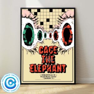 Cage The Elephant Live Show Concert Poster At Noblesville IN In Ruof Music Center On August 7th 2024 Wall Decor Poster Canvas