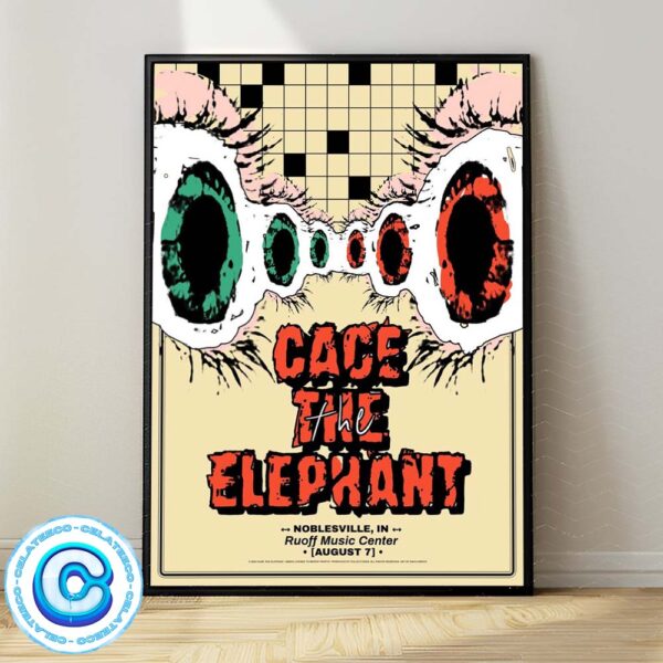 Cage The Elephant Live Show Concert Poster At Noblesville IN In Ruof Music Center On August 7th 2024 Wall Decor Poster Canvas