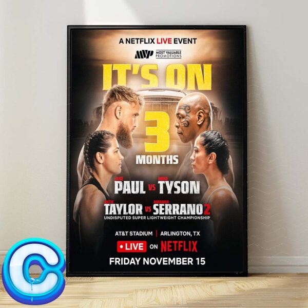 Jake Paul Vs Mike Tyson And Katie Taylor Vs Amanda Serrano At AT And Stadium In Arlington TX On Friday November 15th 2024 Wall Decor Poster Canvas