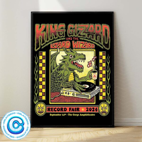 King Gizard And The Lizard Wizard Record Fair 2024 Poster For The Gizzy Wizzy Piggies At The Gorge Amphitheatre On September 14th Wall Decor Poster Canvas