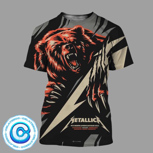 Metallica M72 Chicago Pop Up Shop Poster At Foxborough Chicago Minneapolis At M72 North American Tour 2024 On August 9th And 11th 2024 The Bear Artwork All Over Print Shirt