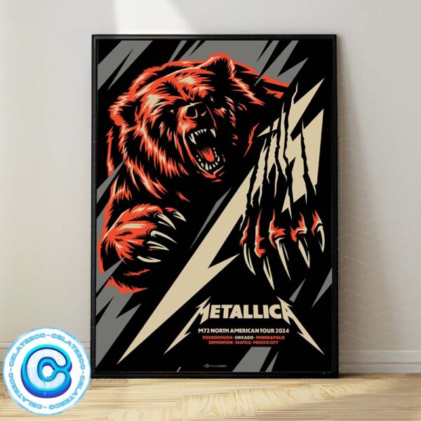 Metallica M72 Chicago Pop Up Shop Poster At Foxborough Chicago Minneapolis At M72 North American Tour 2024 On August 9th And 11th 2024 The Bear Artwork Wall Decor Poster Canvas