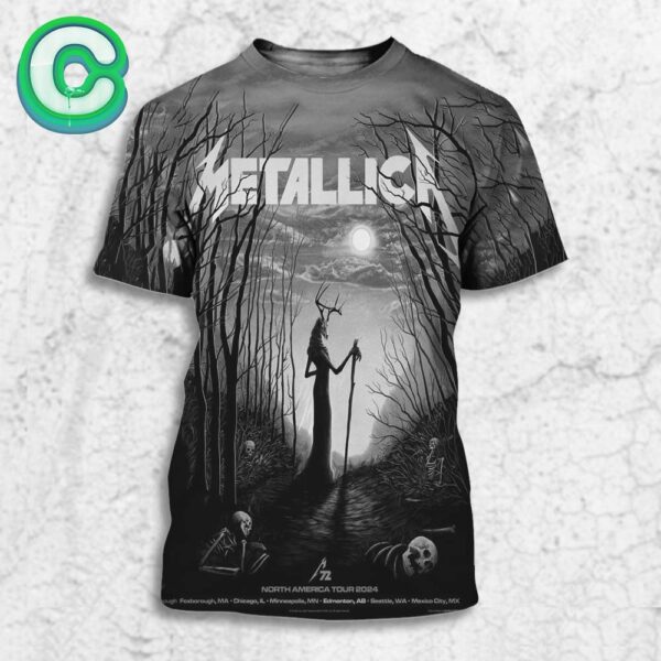 Metallica M72 Edmonton 2024 Alberta Canada Exclusive Pop Up Shop Merch Poster At Commonwealth Stadium On August 22 2024 The Stag of the Haunted Forest All Over Print Shirt