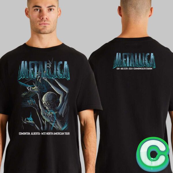 Metallica M72 Edmonton 2024 Night 1 On August 23 Tonight Poster Dark Skeleton Artwork At Commonwealth Stadium Two Side Unisex T-shirt