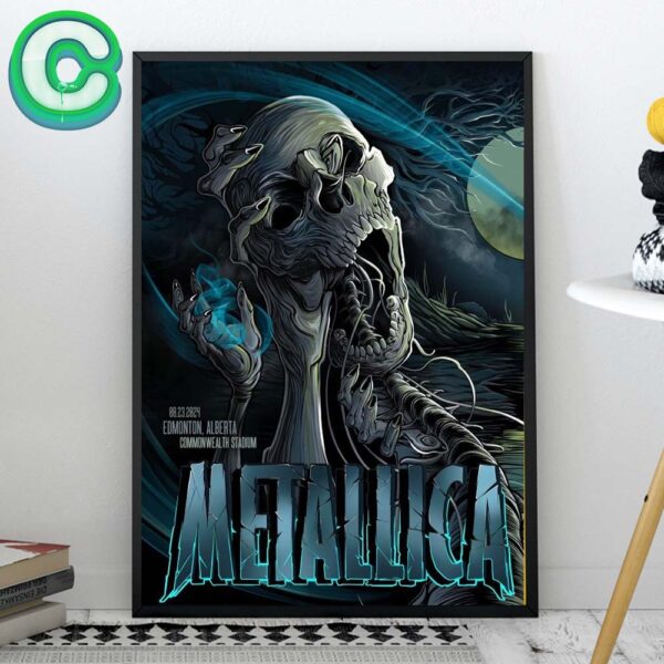 Metallica M72 Edmonton 2024 On August 23 Tonight Poster Dark Skeleton Artwork At Commonwealth Stadium Home Decor Poster Canvas