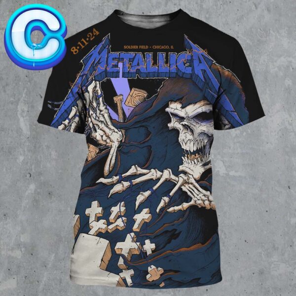 Metallica M72 Live Show Concert Chicago IL Night 2 Merch Poster For Soldier Field On August 11 2024 M72 North American Tour 2024 All Over Print Shirt