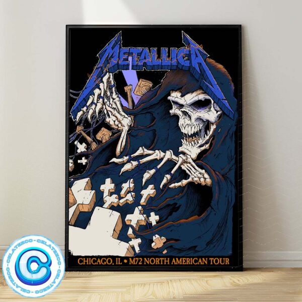 Metallica M72 Live Show Concert Chicago IL Night 2 Merch Poster For Soldier Field On August 11 2024 M72 North American Tour 2024 Wall Decor Poster Canvas