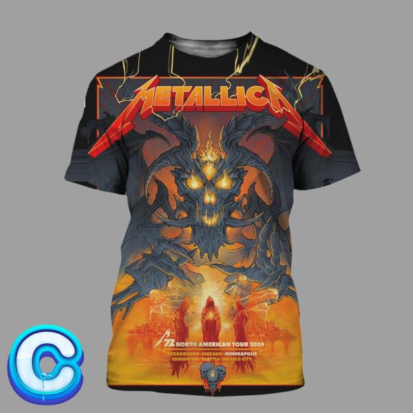 Metallica M72 Minneapolis MN 2024 Exclusive Pop Up Shop Poster At US Bank Stadium On August 16 And 18 2024 M72 North American Tour The Satan Artwork All Over Print Shirt