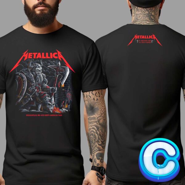 Metallica M72 Minneapolis MN Night 1 Poster For The Show Concert Music At US Bank Stadium On August 16th 2024 The Viking Skull Artwork Two Sides Unisex T-Shirt