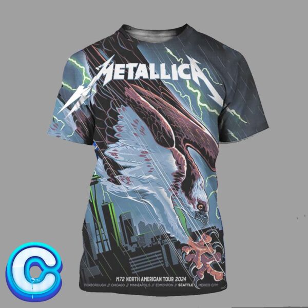 Metallica M72 Seattle WA US North American Tour 2024 Poster For At Lumen Field August 30 And September 1th 2024 With Bald Eagle All Over Print Shirt