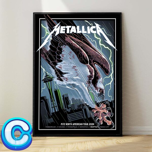 Metallica M72 Seattle WA US North American Tour 2024 Poster For At Lumen Field August 30 And September 1th 2024 With Bald Eagle Home Decor Poster Canvas