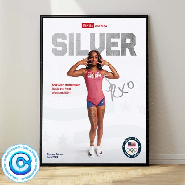 Sha Carri Richardson Track And Field Womens 100m From Team USA One For All Of Olympic Paris 2024 Wall Decor Poster Canvas