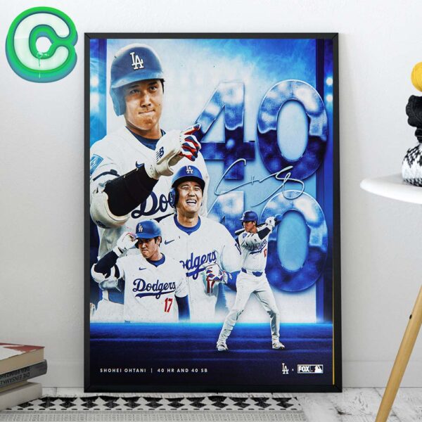 Shohei Ohtani From Los Angeles Dodgers 40 HR And 40 SB In History Career Walk Off Grand Slam Home Decor Poster Canvas