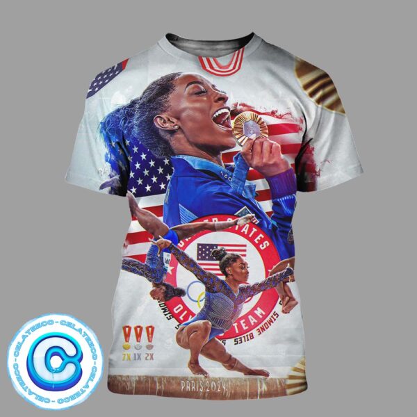 Simone Biles Has Been Taken Olympic Third Gold Medalist In The Vault Apparatus Final From Olympic Paris 2024 All Over Print Shirt