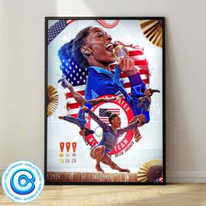 Simone Biles Has Been Taken Olympic Third Gold Medalist In The Vault Apparatus Final From Olympic Paris 2024 Wall Decor Poster Canvas