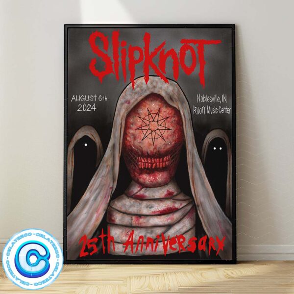 Slipknot 25th Annieversary 2024 Tour Poster At Noblesville IN Ruoff Music Center On August 6th 2024 Wall Decor Poster Canvas